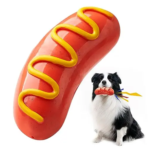 LiuMelinda red hotdog-shaped rubber dog chew toy