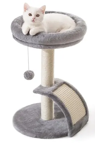 Goozii small round cat tower with a bed, scratching post, and ramp
