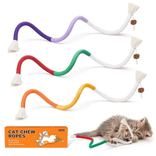 Potaroma colorful cotton chew rope toys for cats, infused with catnip
