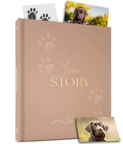 Taupe colored linen puppy memory book and photo album