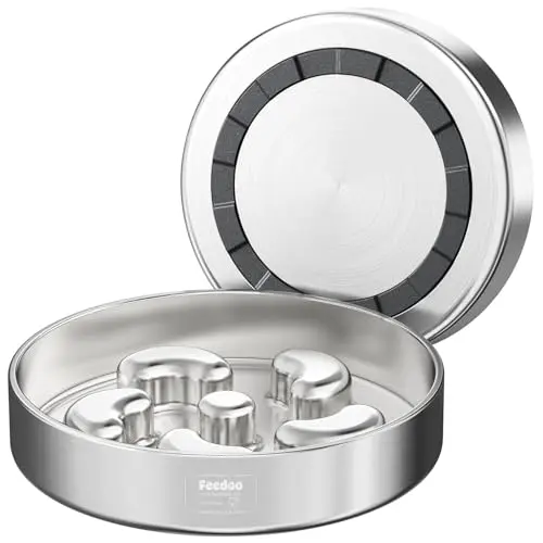 Feedoo stainless steel slow feeder bowl with flower-shaped hump design and rubber base