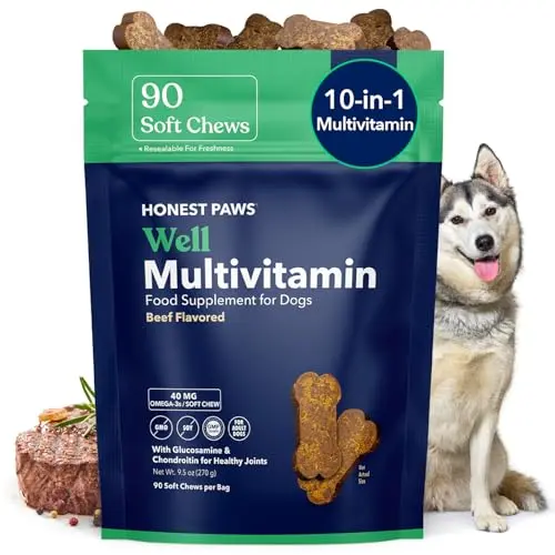 Honest Paws Dog Multivitamin soft chews with beef flavor for overall health