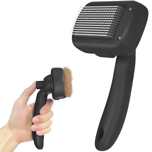 Dipoo black self-cleaning dog brush with push button