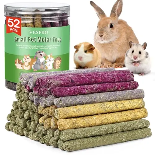 VESPRO 52Pcs Rabbit Chew Sticks with timothy hay, roses, and calendula