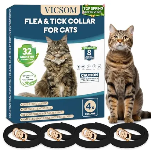VICSOM 4-pack flea and tick collar for cats in black color