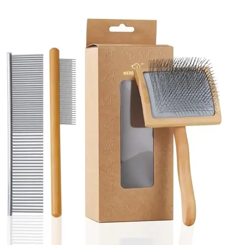 Werduoland ergonomic slicker brush set with wooden handle and two combs