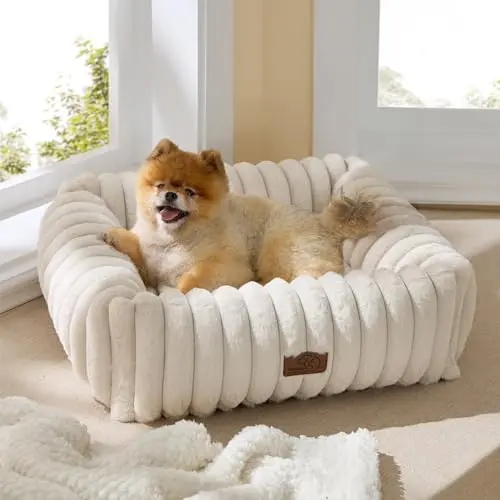 Bedsure rectangle dog bed with imitation fur cover and raised sides