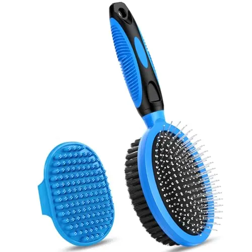 UGNEL 2-piece pet grooming set including a double-sided brush and bath brush