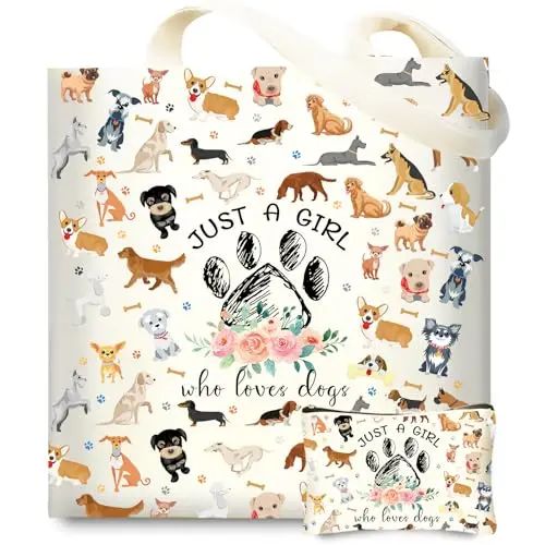 DHQH reusable canvas tote bag with cute dog printing for shopping or travel