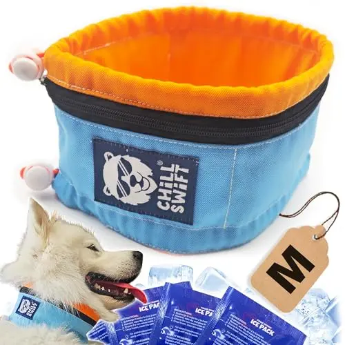 CHILLSWIFT Cooling Collar for Dogs with ice gel packs and insulated carry bag