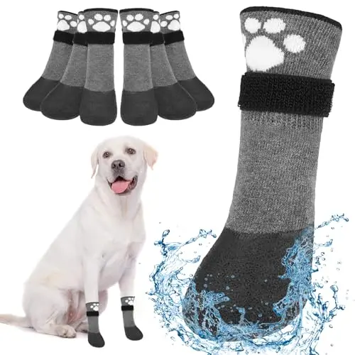 BEAUTYZOO grey dog boots with quick-release snap straps