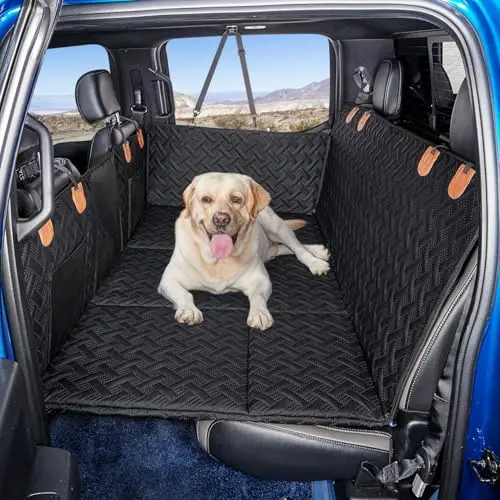 MAXFUT truck-specific dog seat extender in black faux leather