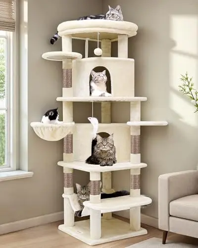 Globlazer C66 beige corner cat tree with fan-shaped condos