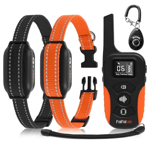 PaiPaitek black and orange two-dog vibration collar set with one remote