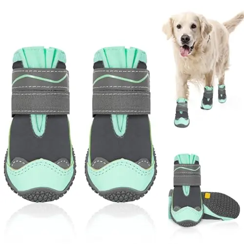SlowTon waterproof dog boots for pitbulls in green gray