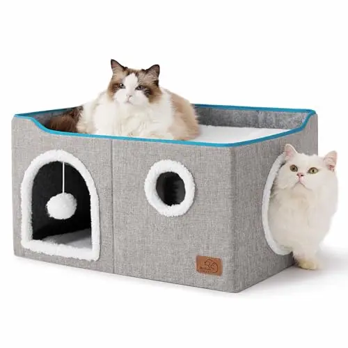 Bedsure grey foldable cat cube house with scratching pad