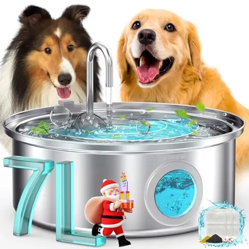 oneisall 7-liter stainless steel dog water fountain with visual water level