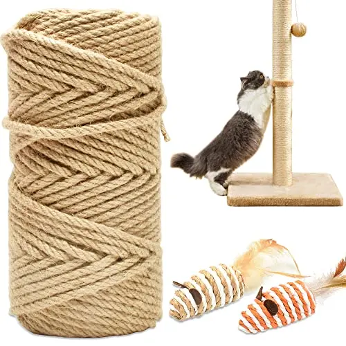 HEZZLUV 164 foot sisal rope bundle that includes two catnip mouse toys