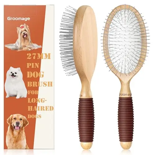 GROOMAGE beech wood pin brush for long-haired dogs