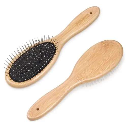 cobee stainless steel pin brush with bamboo handle for pet grooming