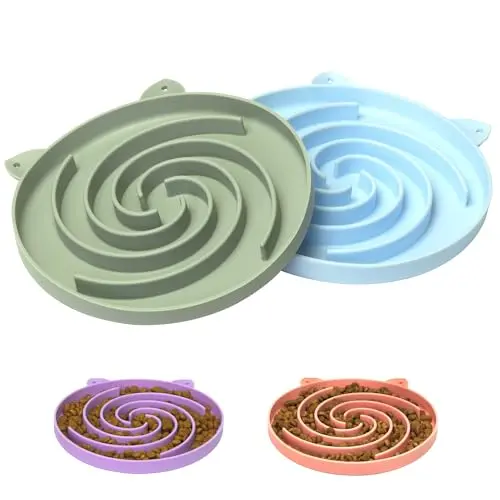 Bifeaw green and blue silicone slow feeder cat bowl with a spiral pattern