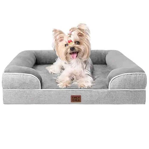 EHEYCIGA grey orthopedic dog bed with bolstered sides