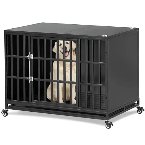 REXWELTEN 42-inch dog crate with self-locking latch for anxiety