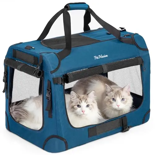 PetMasion prussian blue extra large cat carrier with waterproof liner and five-sided mesh