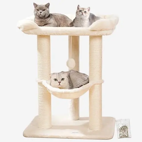 Happi N Pets 28-inch cat tree tower with bed, hammock, and scratching posts