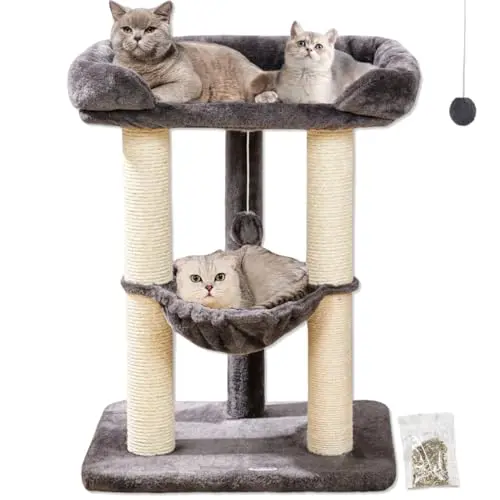 Happi N Pets 28-inch tall cat tree with a large bed and hammock
