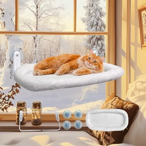 L&W BROS. white and gray cat window hammock with large suction cups