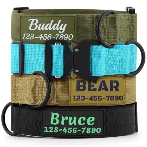 PLUTUS PET personalized black tactical dog collar with stitched name and phone number