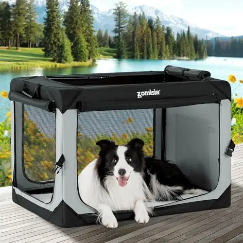 ZOMISIA grey collapsible dog crate for large dogs
