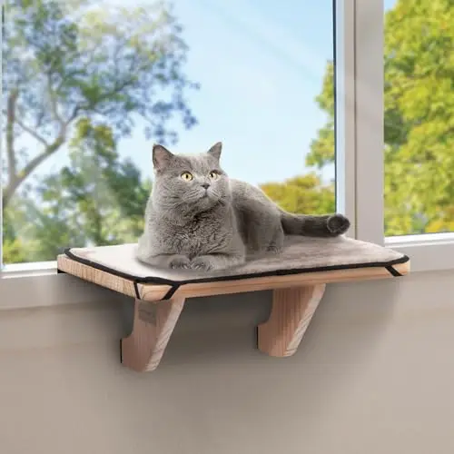 PETSFIT cat window perch made of solid wood with removable fleece mat