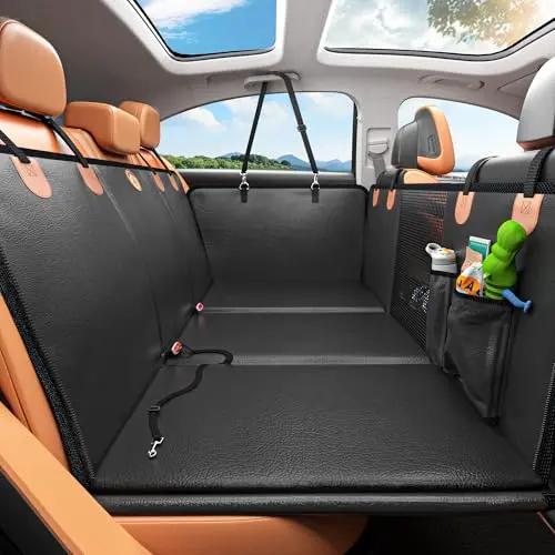 MYJAQI faux leather back seat extender for dogs with mesh window
