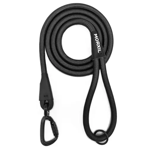 MORXIL black rope dog leash with aviation aluminum auto-locking carabiner