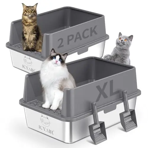 ICYAIR 2-Pack Extra Large Stainless Steel Cat Litter Box with lid