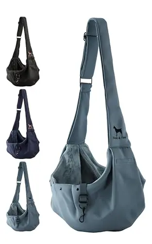 Noah & Paw grey twill dog sling carrier with fur lining