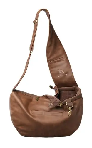 Noah & Paw brown vegan leather dog sling carrier with fur lining