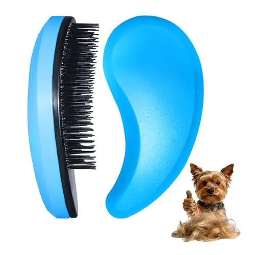 MAEELOU blue small dog brush with soft rubber bristles