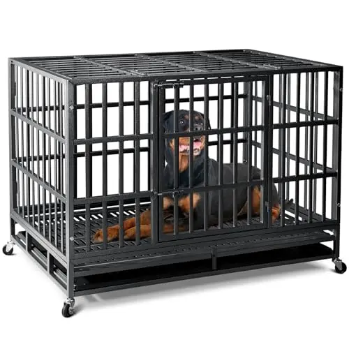 Oranland 48-inch heavy duty indestructible dog crate with wheels