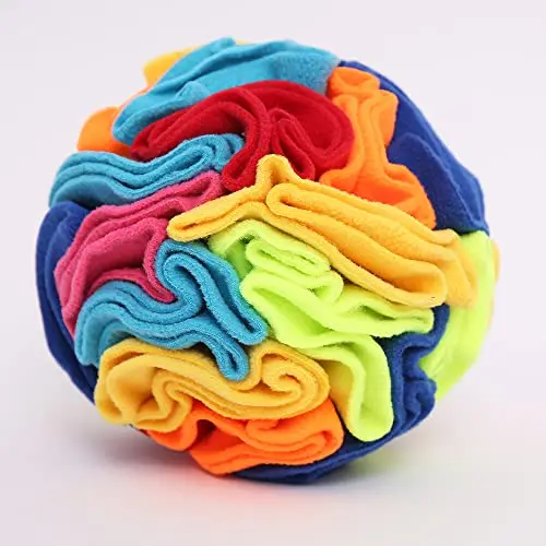 Ablechien snuffle ball interactive dog toy made of polar fleece for small dogs, with a rainbow design