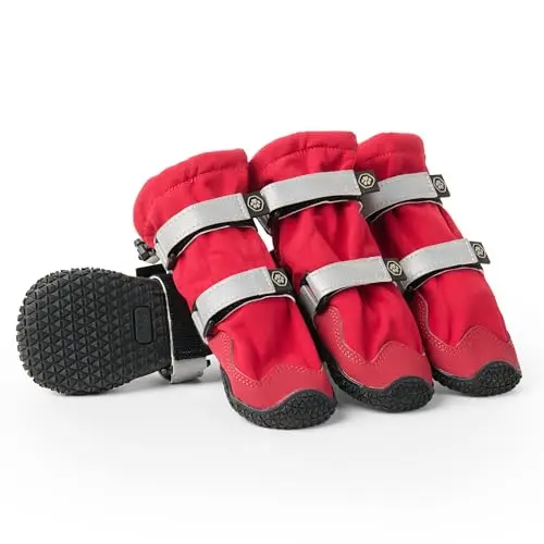 Spark Paws red dog boots with dual velcro straps and reflective trim