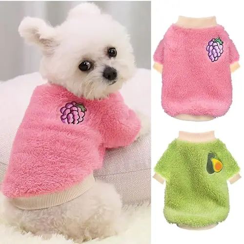 GENERIC two-pack of avocado and grape print fluffy fleece dog sweaters for small dogs