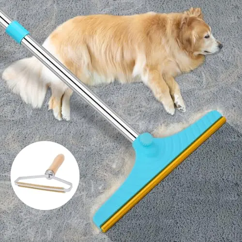 Blue Eaersan adjustable long handle carpet rake and Y-shaped tool