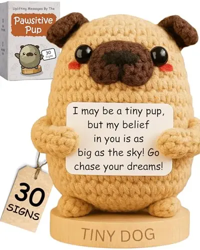 GOT YOU A LITTLE SOMETHING handmade crochet dog figurine with interchangeable signs