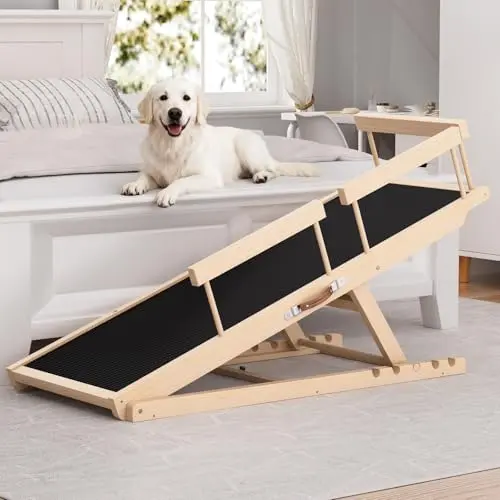 Chuiendi wooden dog ramp with rubber mat and side rails