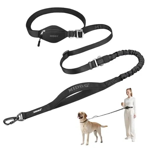 MIDOG multifunctional hands-free dog leash with storage pouch and car seatbelt clip