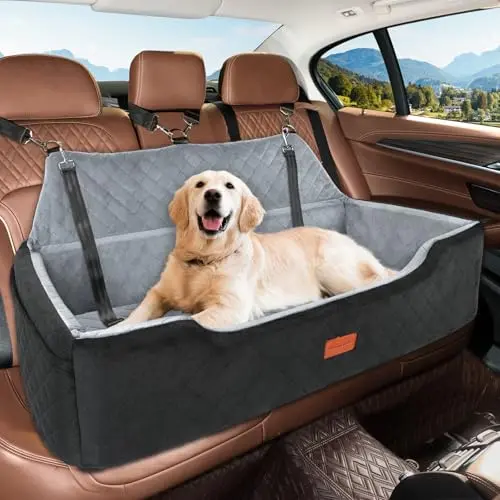 HEGGCOOE large dog car seat with soft plush fabric in black/grey