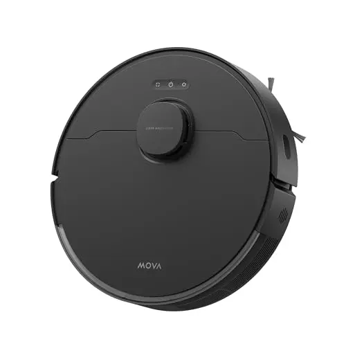 Mova S10 black robot vacuum on a tile floor